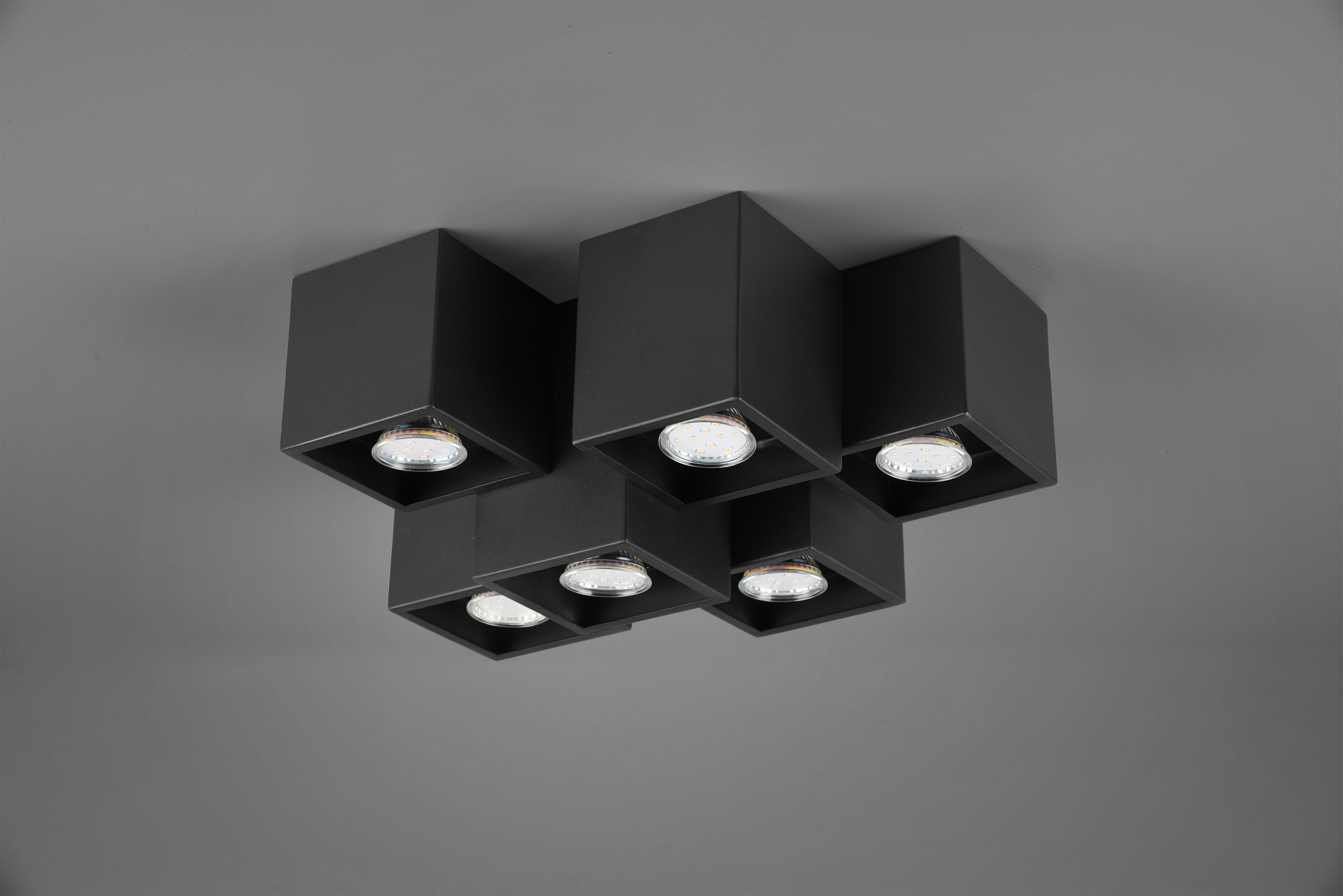 FERNANDO PLAFONIERA METALLO NERO OPACO 6 CUBETTI L. 37CM 