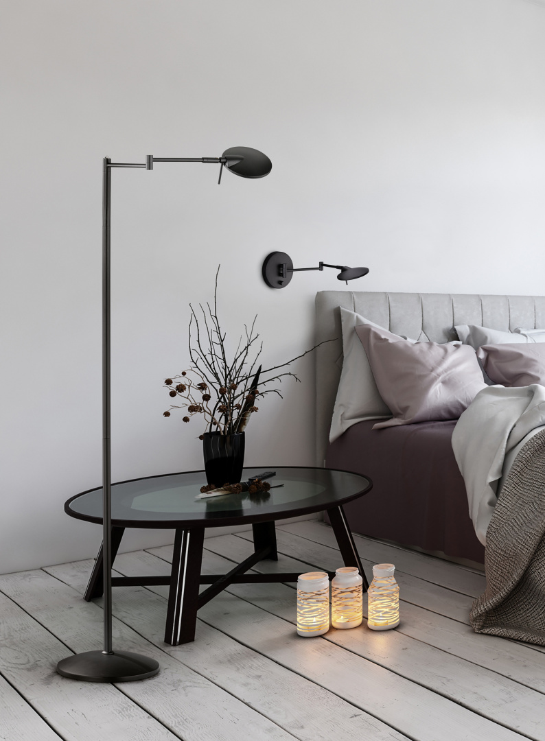 KAZAN APPLIQUE LED DOPPIO BRACCIO SNODABILE NERO OPACO CON DIMMER INTEGRATO P.40CM