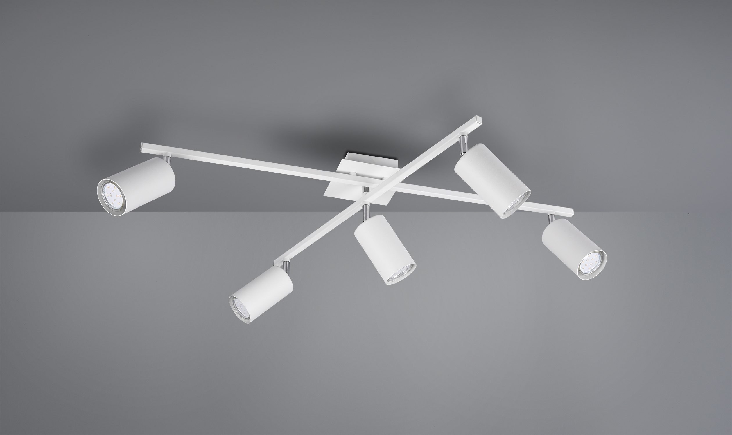 MARLEY PLAFONIERA 2 BARRE ORIENTABILI 5 SPOTS CILINDRO METALLO BIANCO L. 77,5CM 