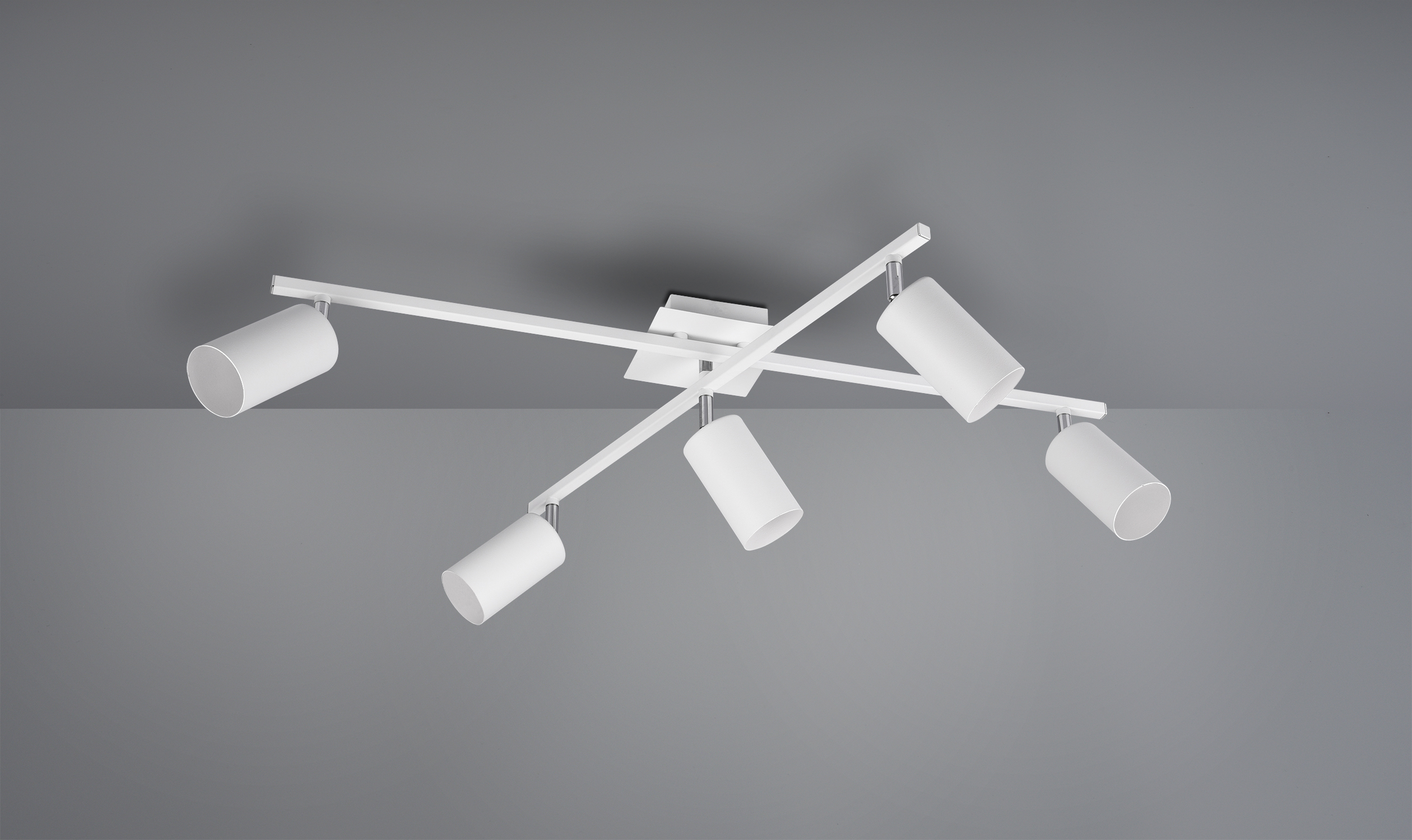 MARLEY PLAFONIERA 2 BARRE ORIENTABILI 5 SPOTS CILINDRO METALLO BIANCO L. 77,5CM 