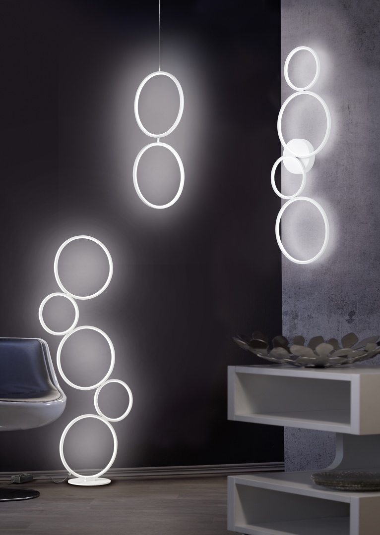 RONDO PIANTANA LED 5 CERCHI METALLO BIANCO OPACO CON VARIALUCE H. 115CM
