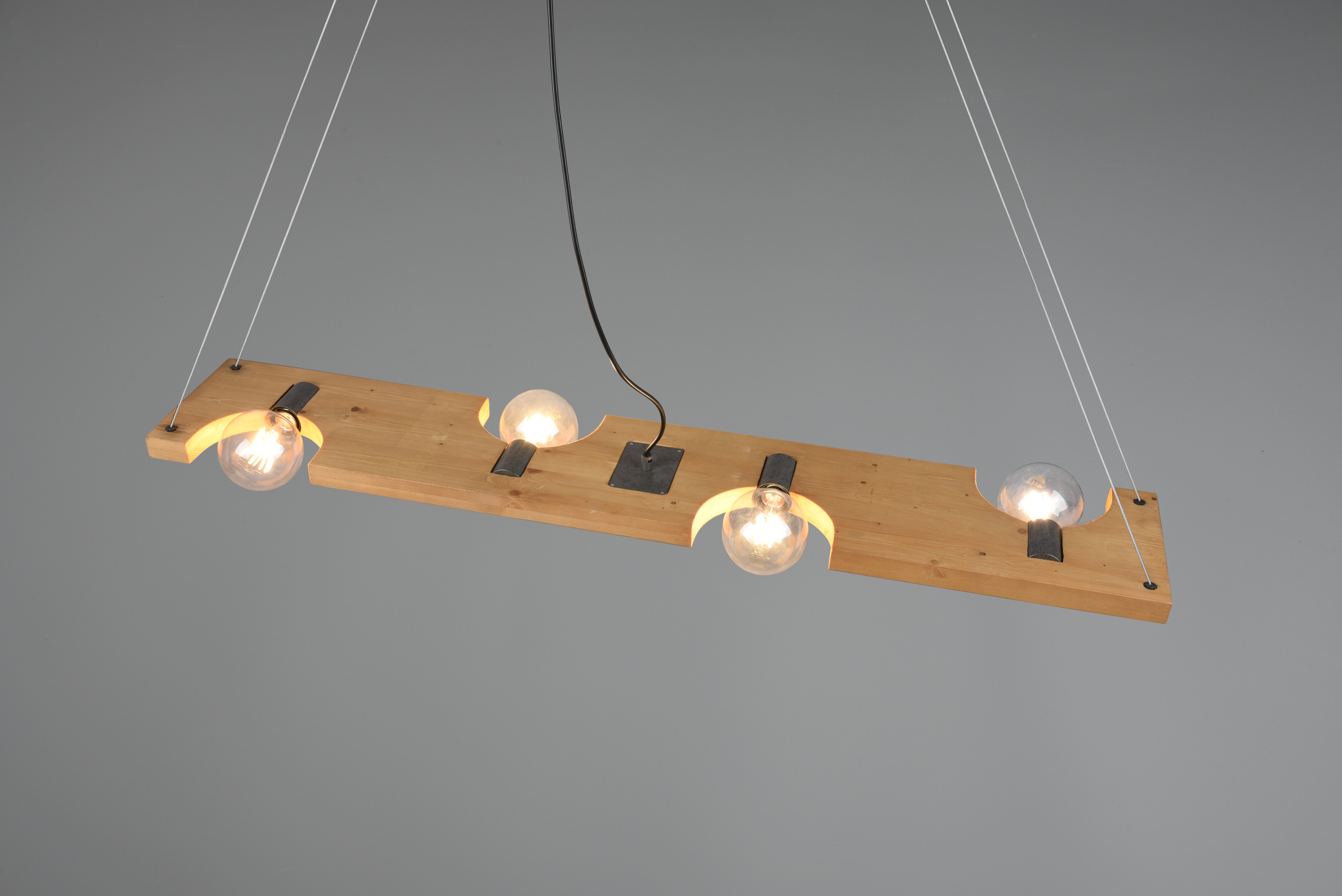 TAILOR SOSPENSIONE LEGNO NATURALE E METALLO ACCIAIO ANTICATO 4 LUCI L. 115CM