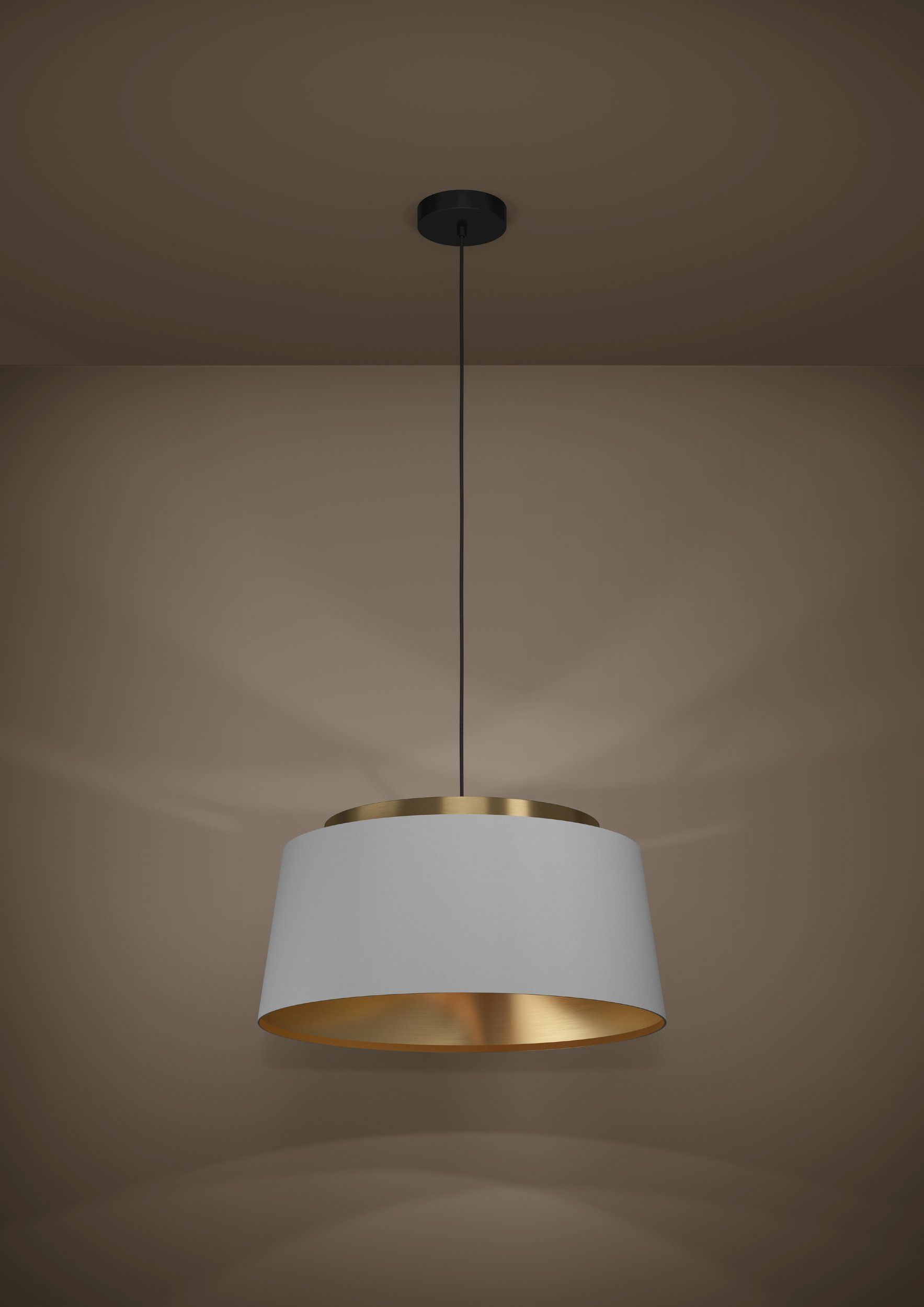 ALMERIMAR - Sospensione - E27 3X40W - Struttura in acciaio / finitura nero, ottone spazzolato; Diffusore in tessuto / finitura grigio, ottone;
Ø545 H1500