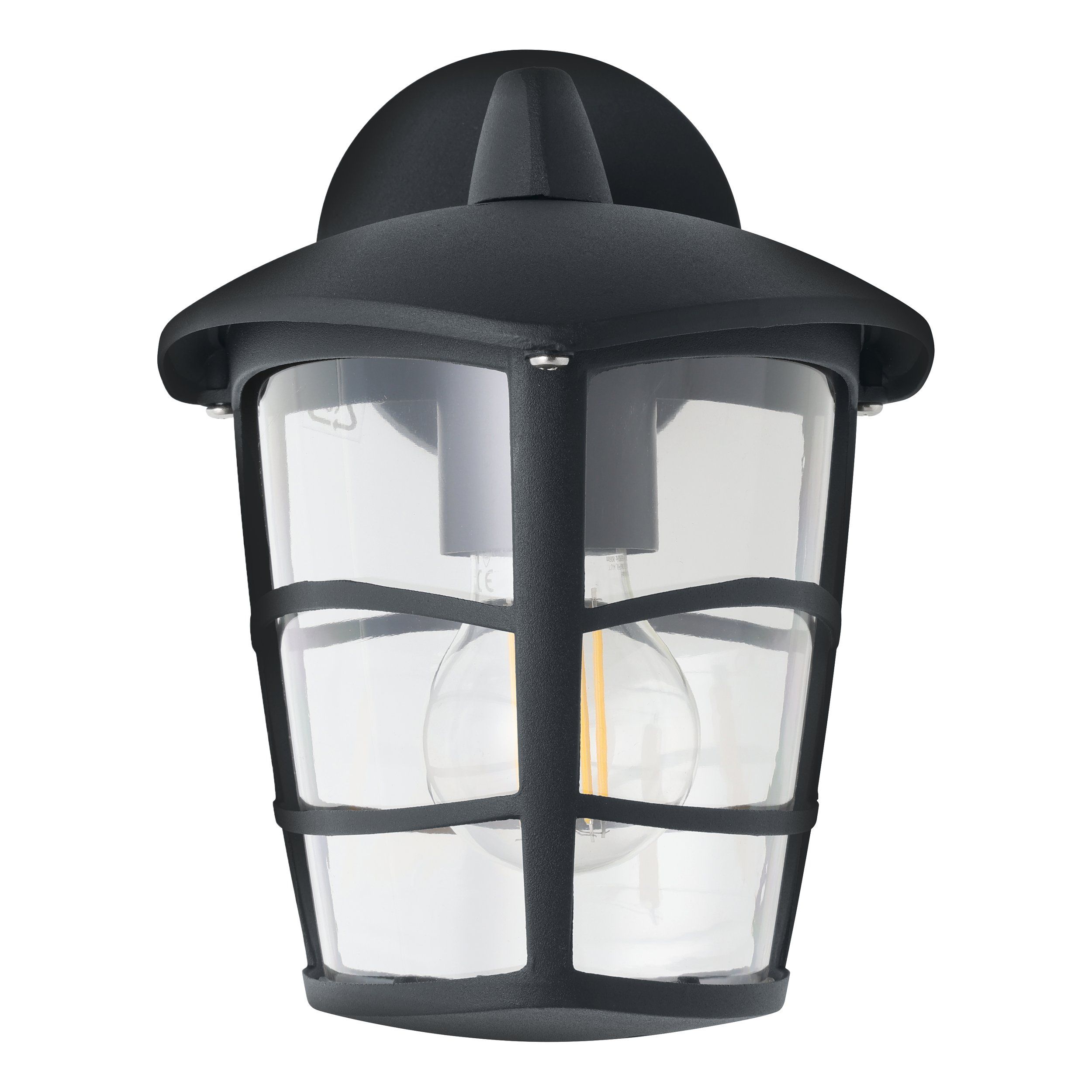 ALORIA - Applique - E27 1X60W - Struttura in alluminio fuso / finitura nero; Diffusore in plastica / finitura chiaro; Dotazione per installazione angolare  ; IP44;
L170 x 190 H225