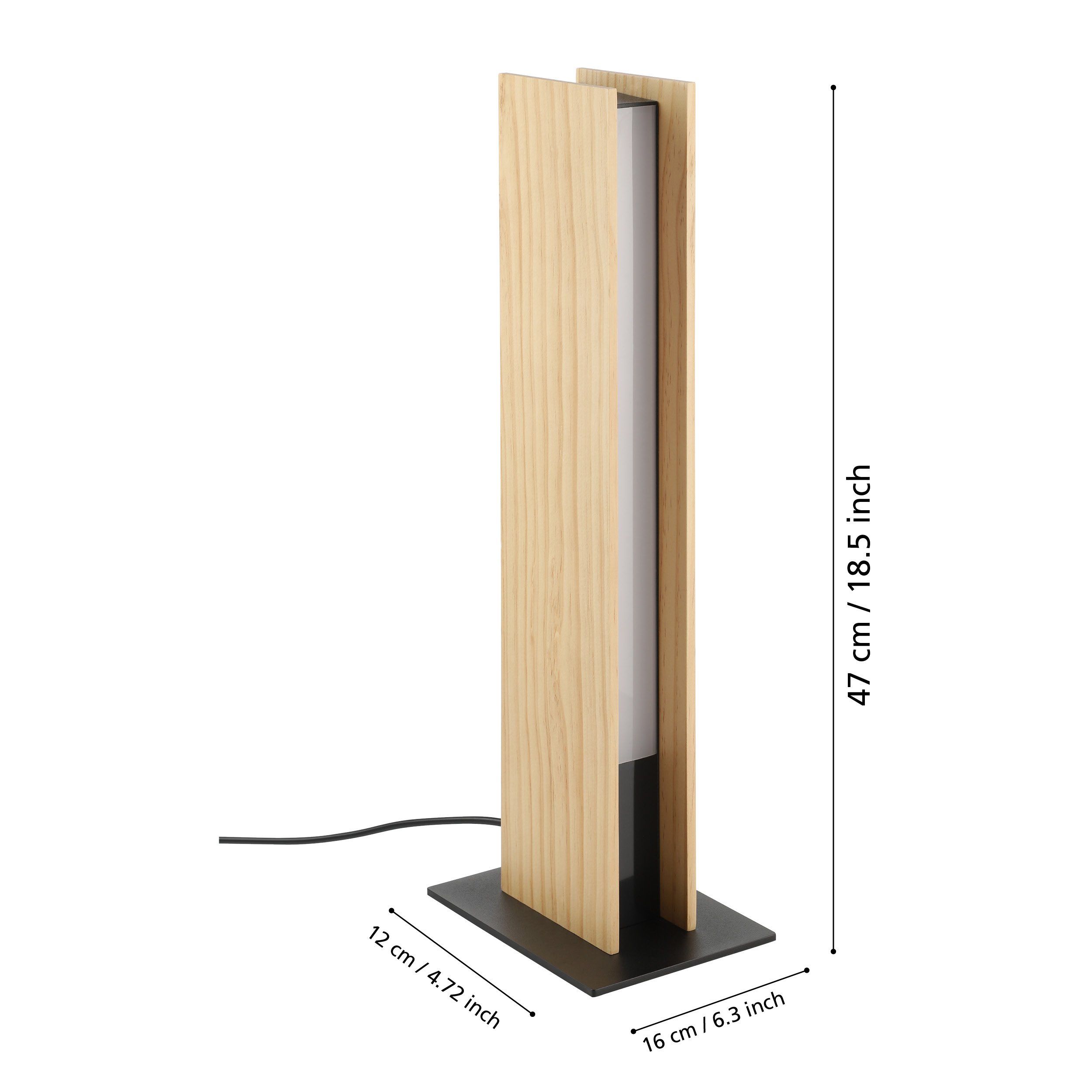 ANCHORENA-Z - Lampada da tavolo - LED 16W 2700-6500K 1800Lm inclusa - Struttura in legno, acciaio / finitura marrone, nero; Diffusore in plastica / finitura bianco;
L75 x 55 H465