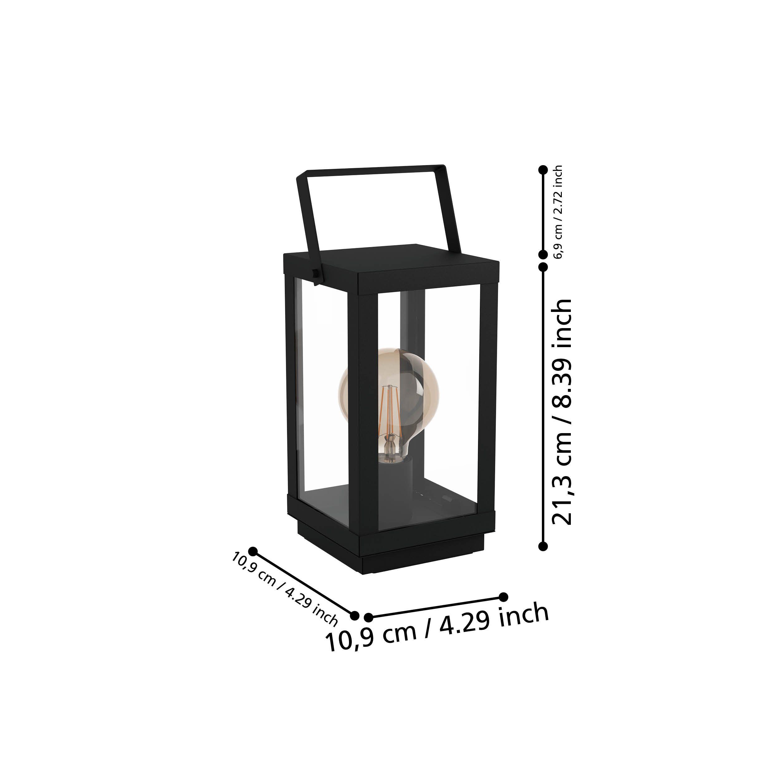 BRADFORD 1 - Lampada da tavolo - E27 1X60W - Struttura in acciaio / finitura nero; Diffusore in vetro / finitura chiaro;
L165 x 150 H370