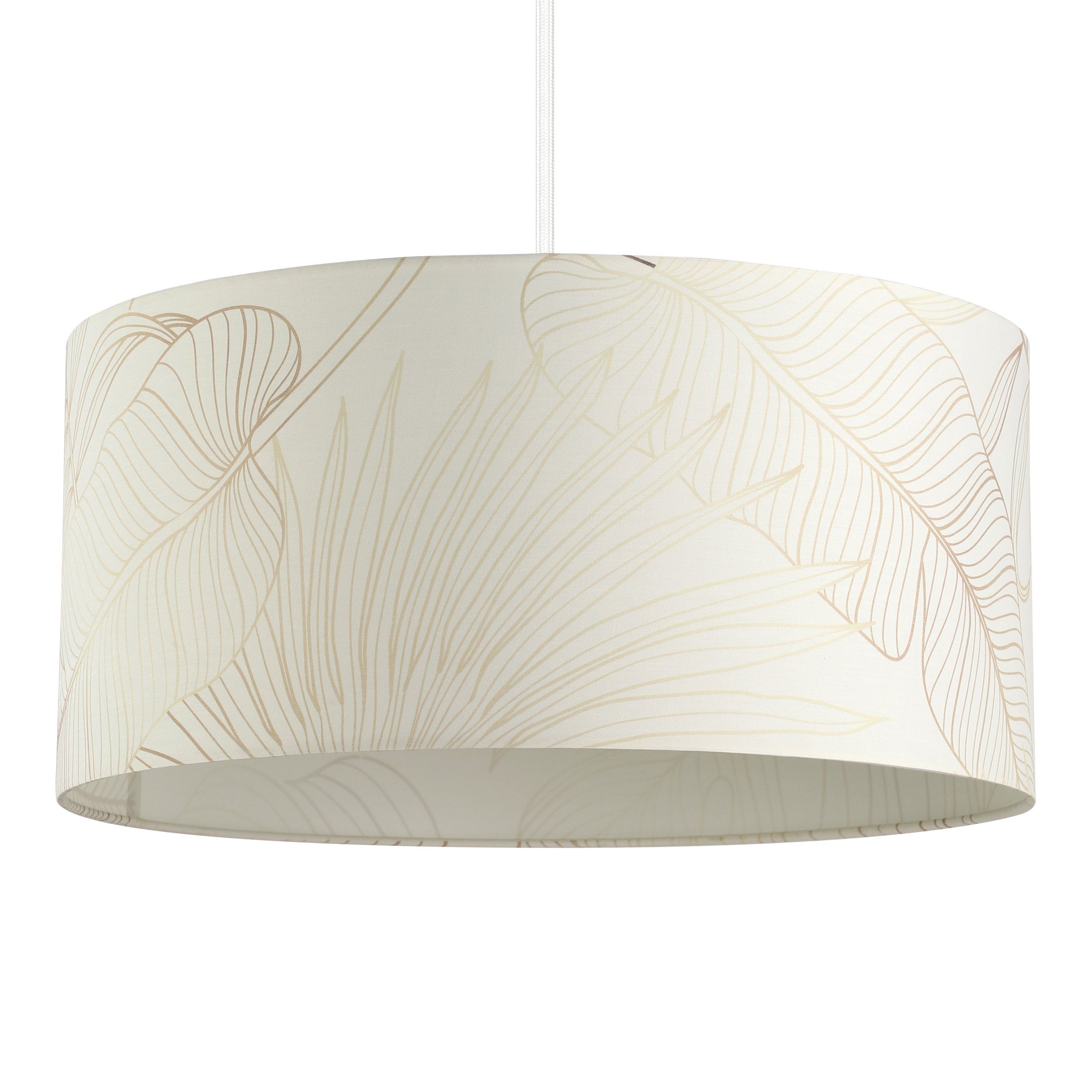 BUCAMARANGA - Sospensione - E27 1X40W - Struttura in acciaio / finitura bianco; Diffusore in tessuto con decori / finitura bianco, oro;
Ø530 H1100