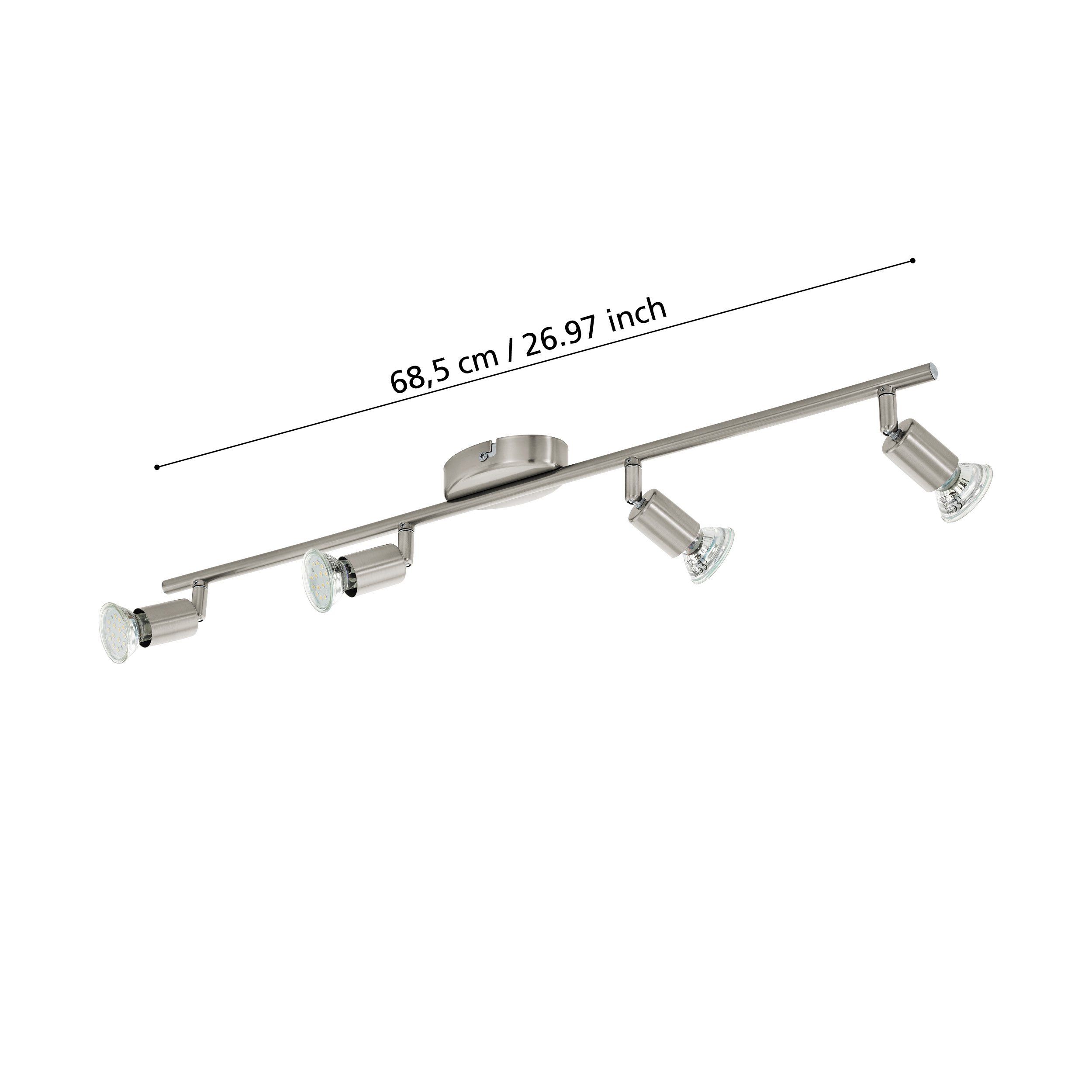 BUZZ-LED - Faretti - GU10-LED 4X2,8W inclusa - Struttura in acciaio / finitura nichel opaco;
L685 x 65