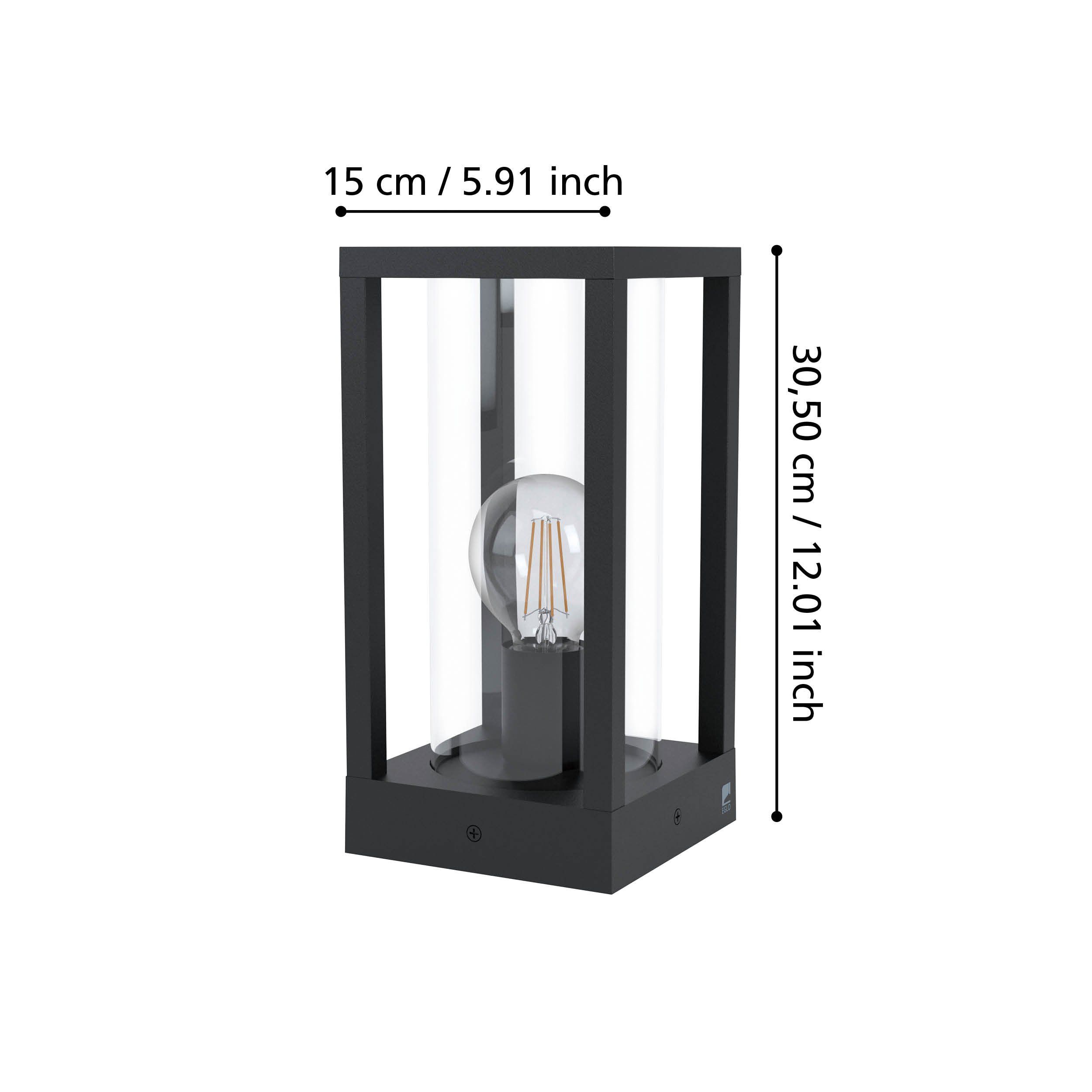 CASCINETTA - Paletti basso - E27 1X40W - Struttura in alluminio fuso / finitura nero; Diffusore in vetro / finitura chiaro; IP54;
L150 x 150 H305