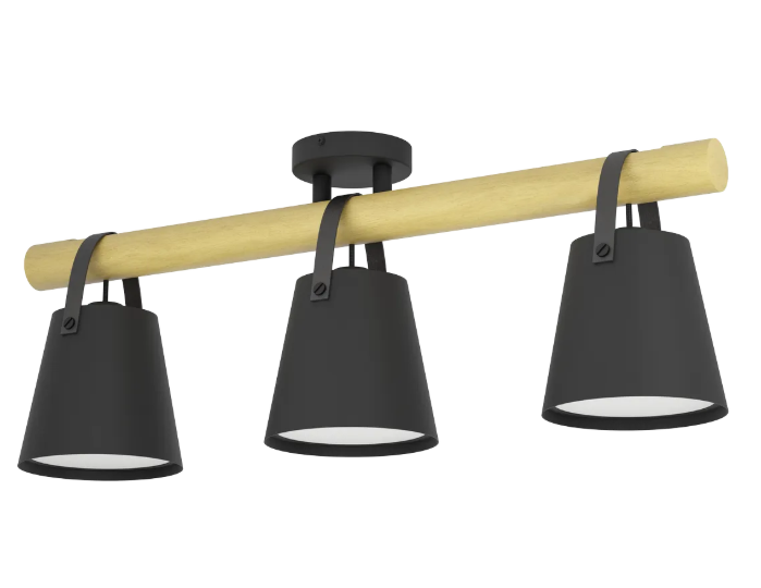 BOYLE - Plafone - E27 3X10W - Struttura in metallo e legno / finitura nero, marrone; Diffusore in plastica / finitura bianco;
L780 x 170 H300