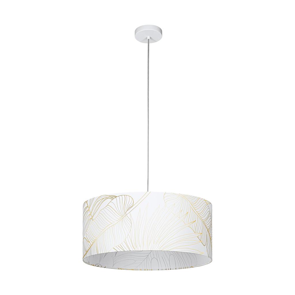 BUCAMARANGA - Sospensione - E27 1X40W - Struttura in acciaio / finitura bianco; Diffusore in tessuto con decori / finitura bianco, oro;
Ø530 H1100