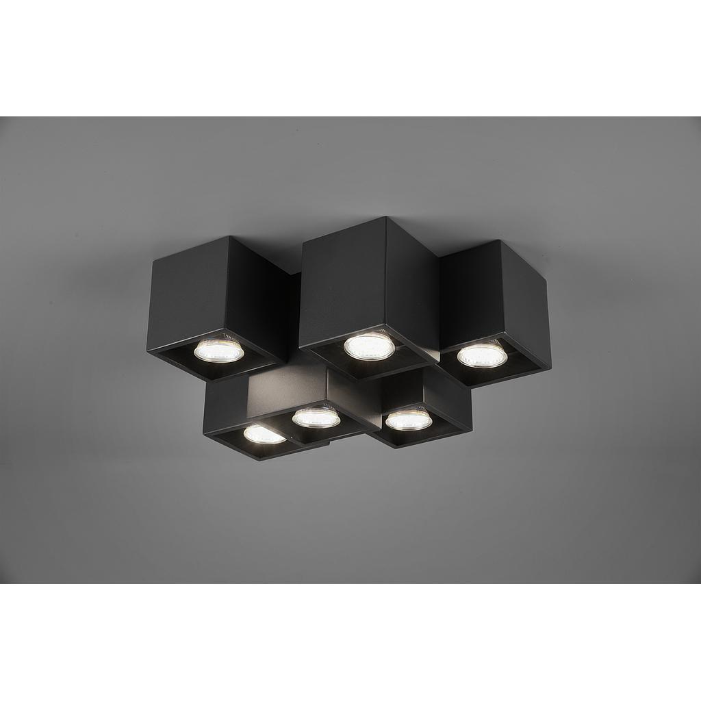 FERNANDO PLAFONIERA METALLO NERO OPACO 6 CUBETTI L. 37CM 
