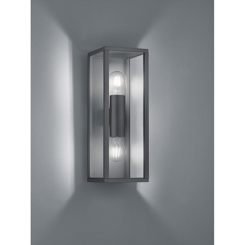 GARONNE APPLIQUE DA ESTERNO DOPPIA LAMPADINA FUSIONE DI ALLUMINIO ANTRACITE E VETRO TRASPARENTE IP44 H.40CM