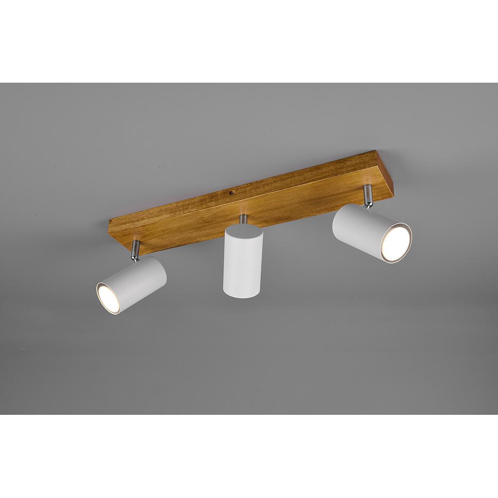 MARLEY BARRA 3 SPOTS CIL. BIANCHI BASE LEGNO NATURALE L. 49,5CM