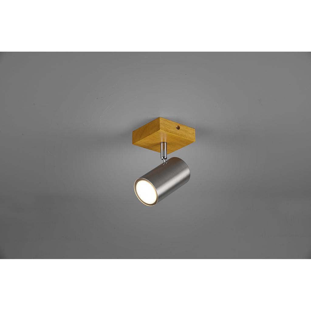MARLEY BASE SPOT CIL. ACCIAIO BASE LEGNO NATURALE H. 16,5CM