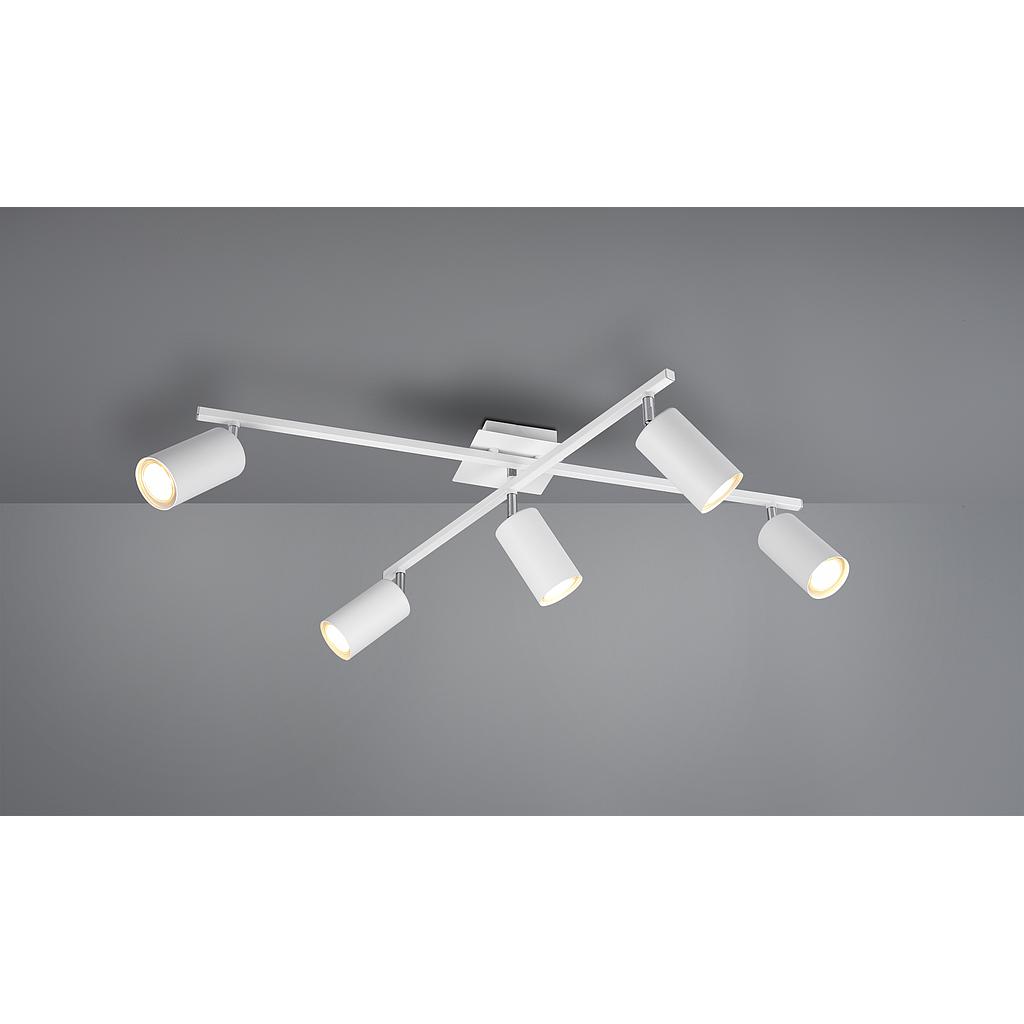 MARLEY PLAFONIERA 2 BARRE ORIENTABILI 5 SPOTS CILINDRO METALLO BIANCO L. 77,5CM 