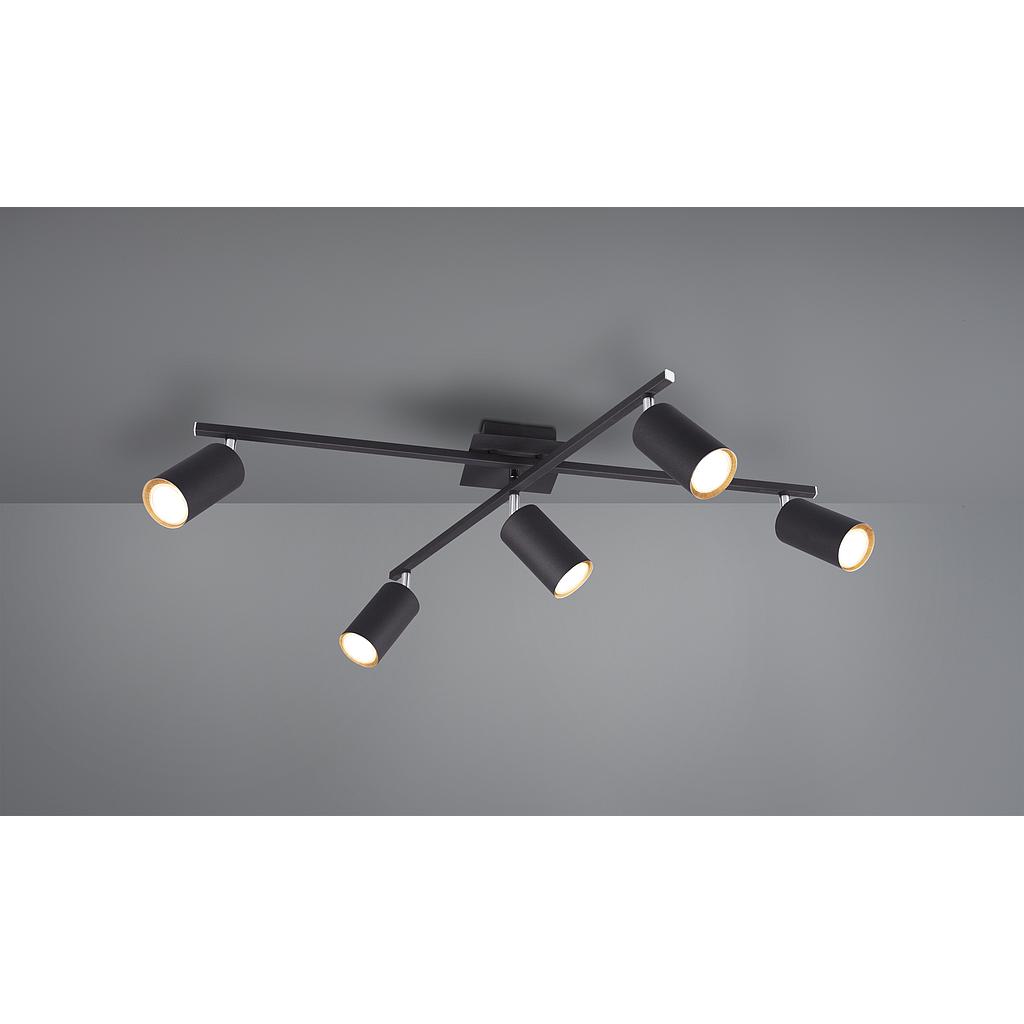MARLEY PLAFONIERA 2 BARRE ORIENTABILI 5 SPOTS CILINDRO METALLO NERO L. 77,5CM 